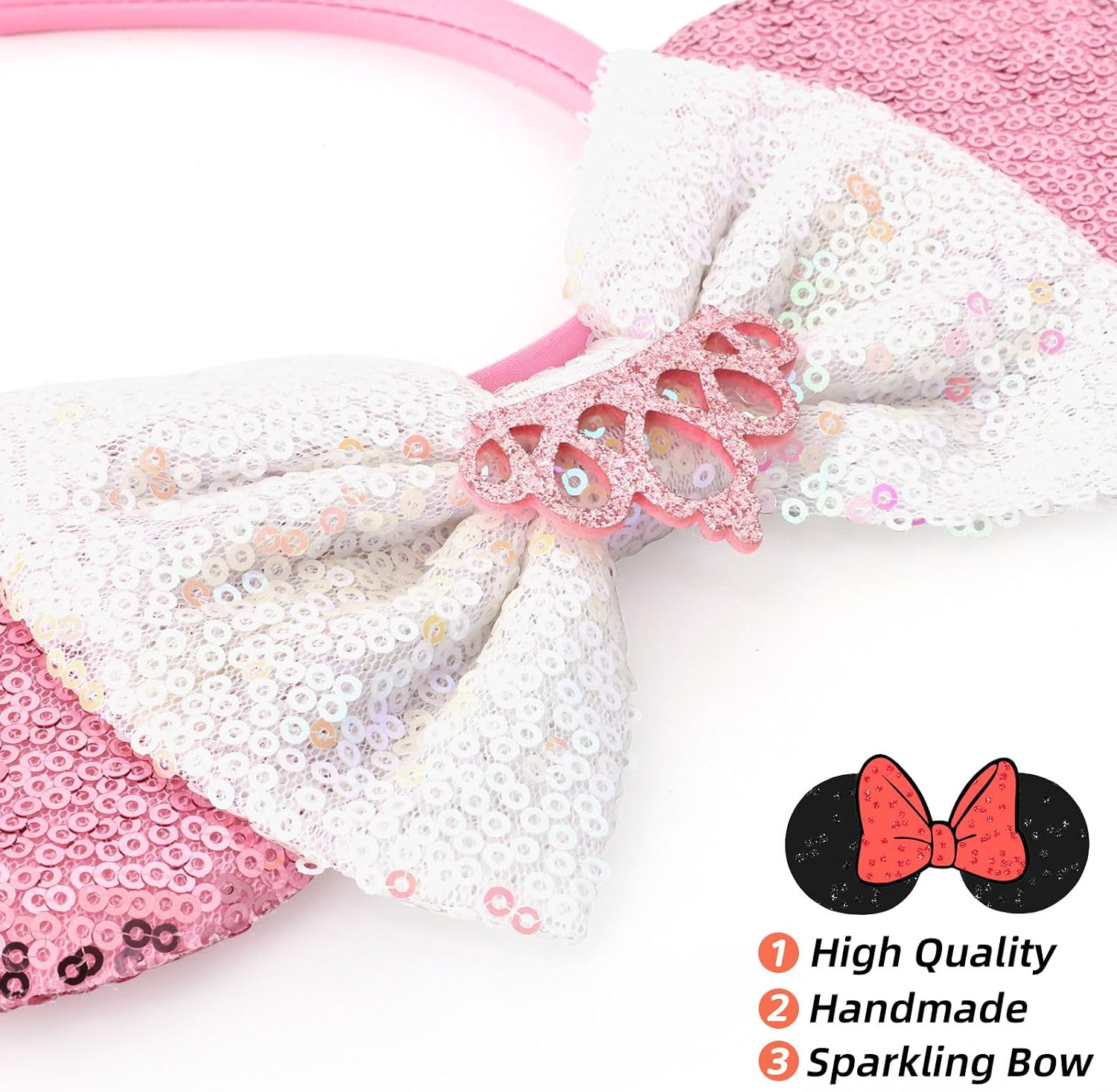 ODOCARE Handmade Mouse Ears Headband for Women and Ladies, Polka Dot Bow Minnie Ears Costume Accessories