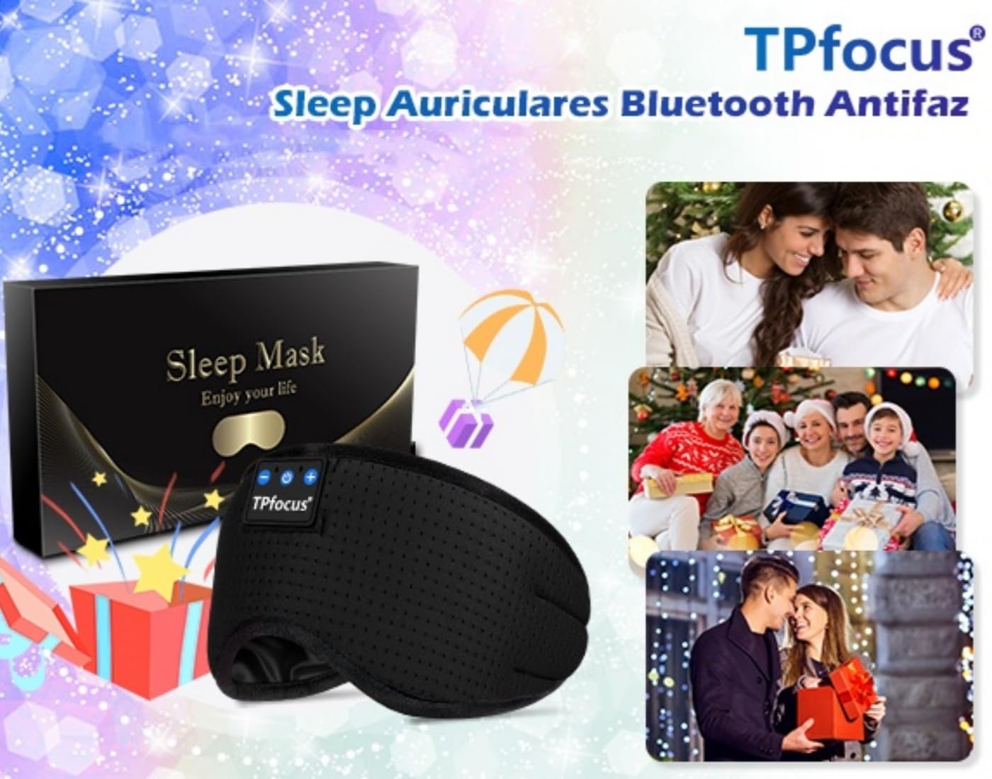 Antifaz para Dormir Auriculares Bluetooth Diadema, Antifaces para Dormir Verano de Lado Antifaz Seda para Oficina, Viajes Aéreos, ASMR,Gadgets Tecnológicos Geniales, (Negro)