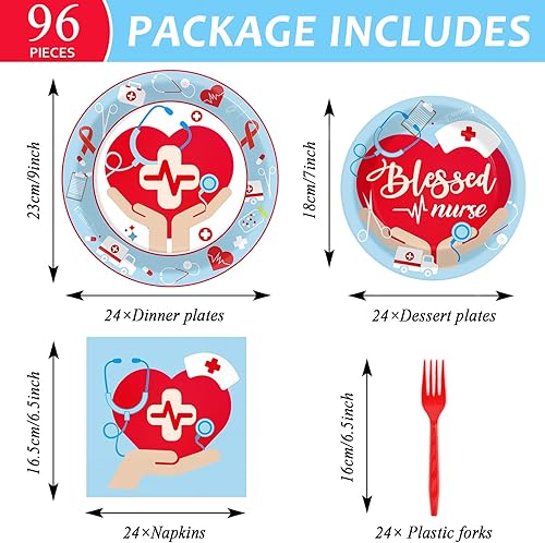 Miniatura 2 de Decoraciones de fiesta de graduación de enfermera, médico, suministros de fiesta de graduación de enfermería, juego de vajilla para 24 invitados,