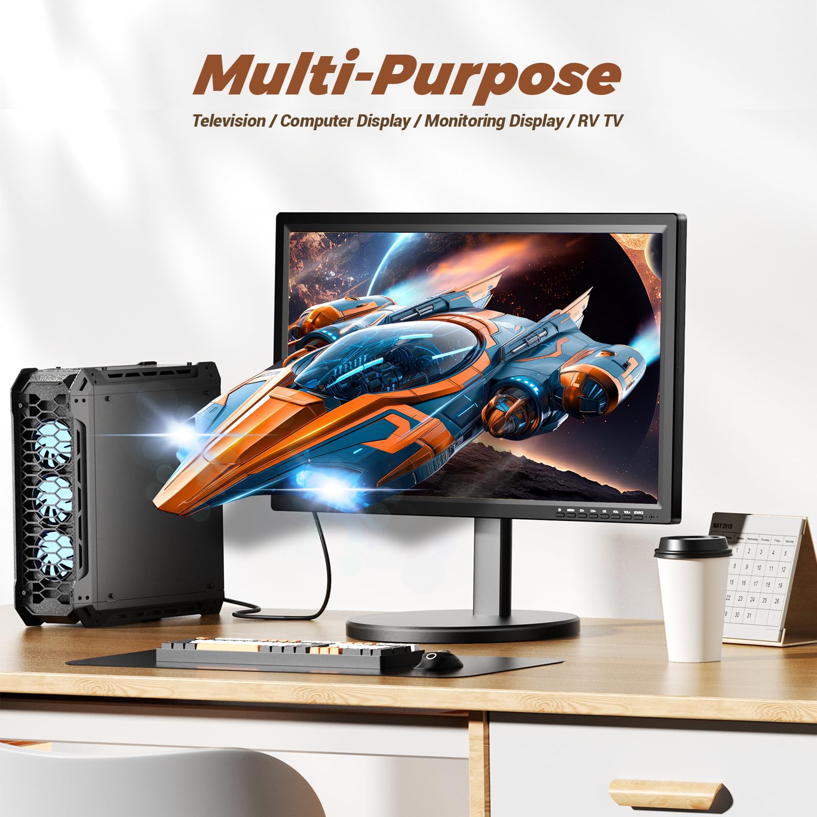 DESOBRY 22 Zoll Mini Fernseher 1080P, Kleiner Fernseher mit Antenne und DVB-T2-Tuner, Kompakter 12V TV für Küche und Wohnmobil, Computer-/Überwachungsbildschirm