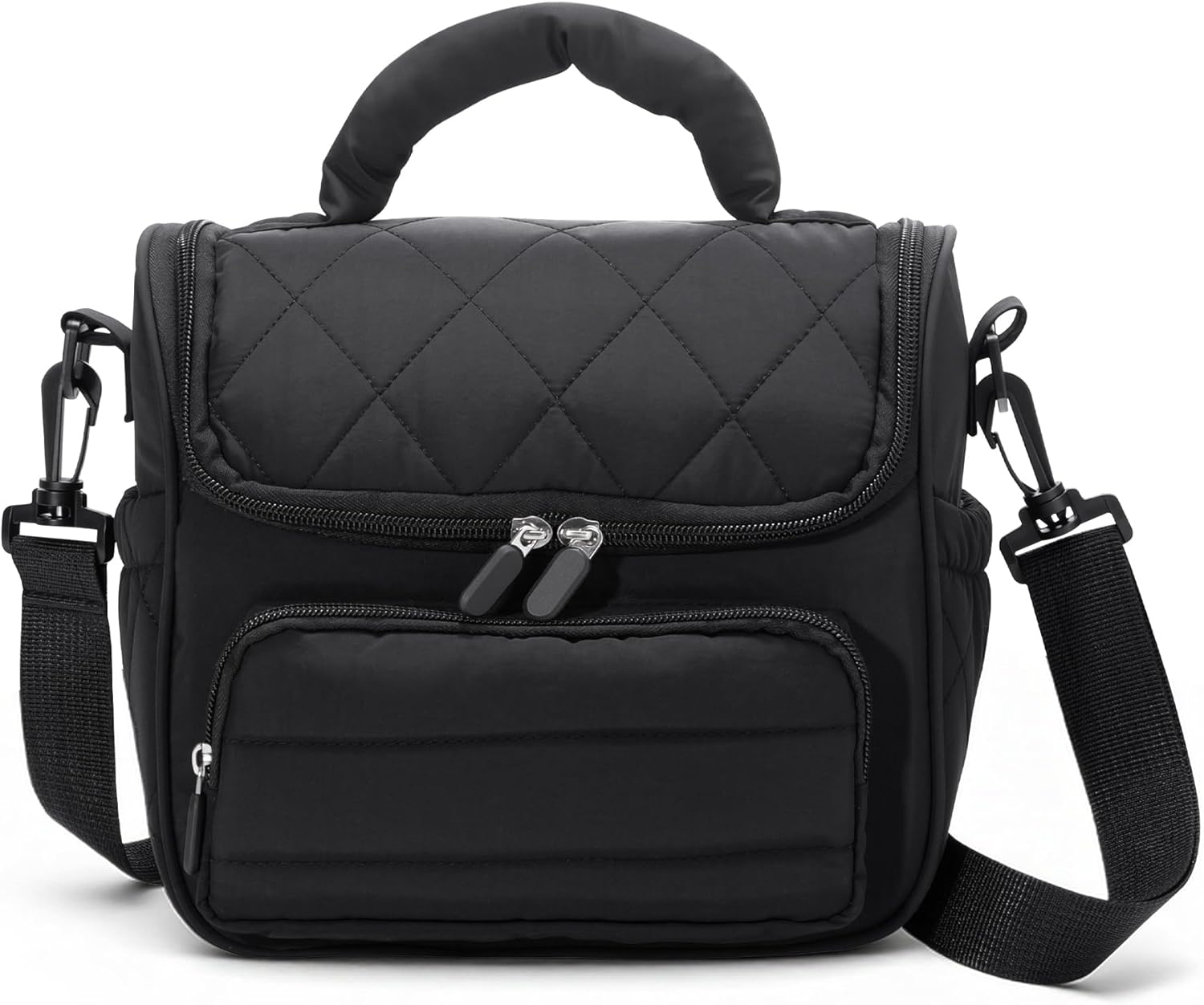 HASHMUST Lunch Bag for Women Adults, Portable Insulated Puffer Lunch Tote Bag, Reusable Leakproof Lunch Box Cooler with Handles For Work Picnic Travel Trip - Black