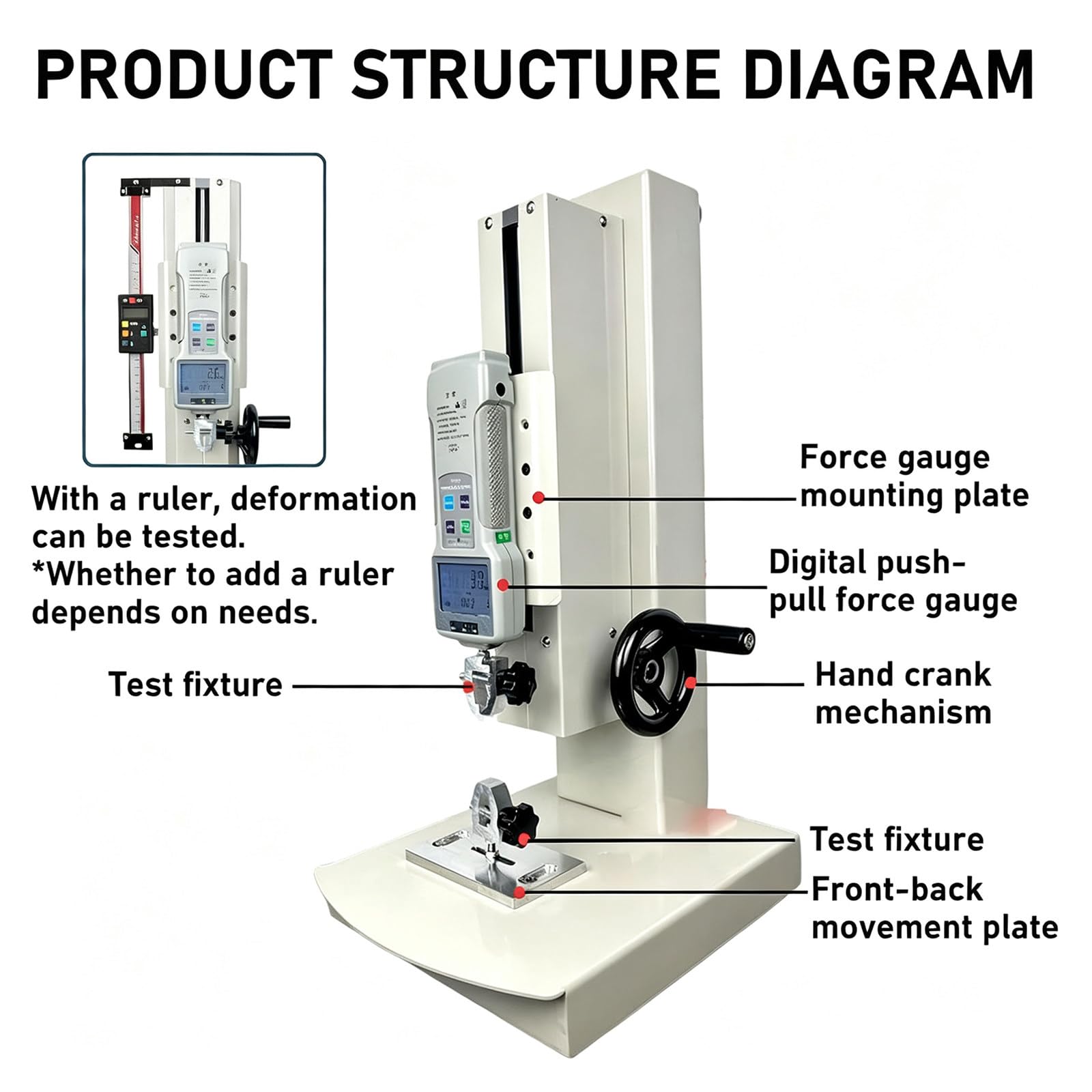 Digitales Kraftmessgerät & manueller Prüfstand,270 mm Hub Standard-2000N