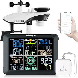 Sainlogic Smart Wetterstation WLAN, Drahtloser Innen-Außen-Sensor, 24/7, 14-in-1 Wetterstation mit Regenmesser, UV, Warnungen & 2-jähriger Datenexport