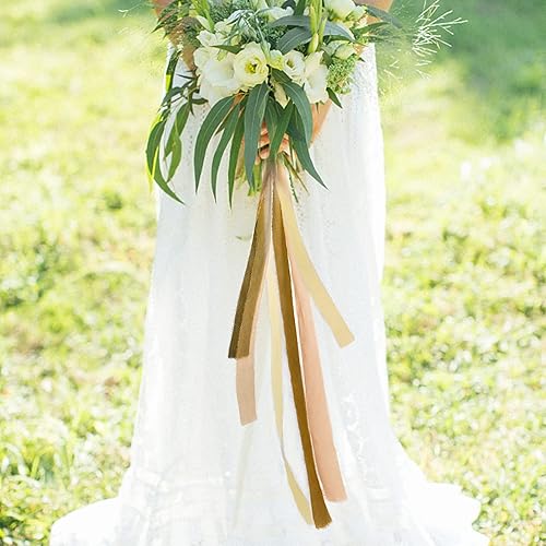 Miniatura 7 de Cinta, 3 rollos de cinta de gasa, cinta de 1.5 pulgadas x 6 yardas para envoltura de regalos, cinta de seda hecha a mano con flecos para