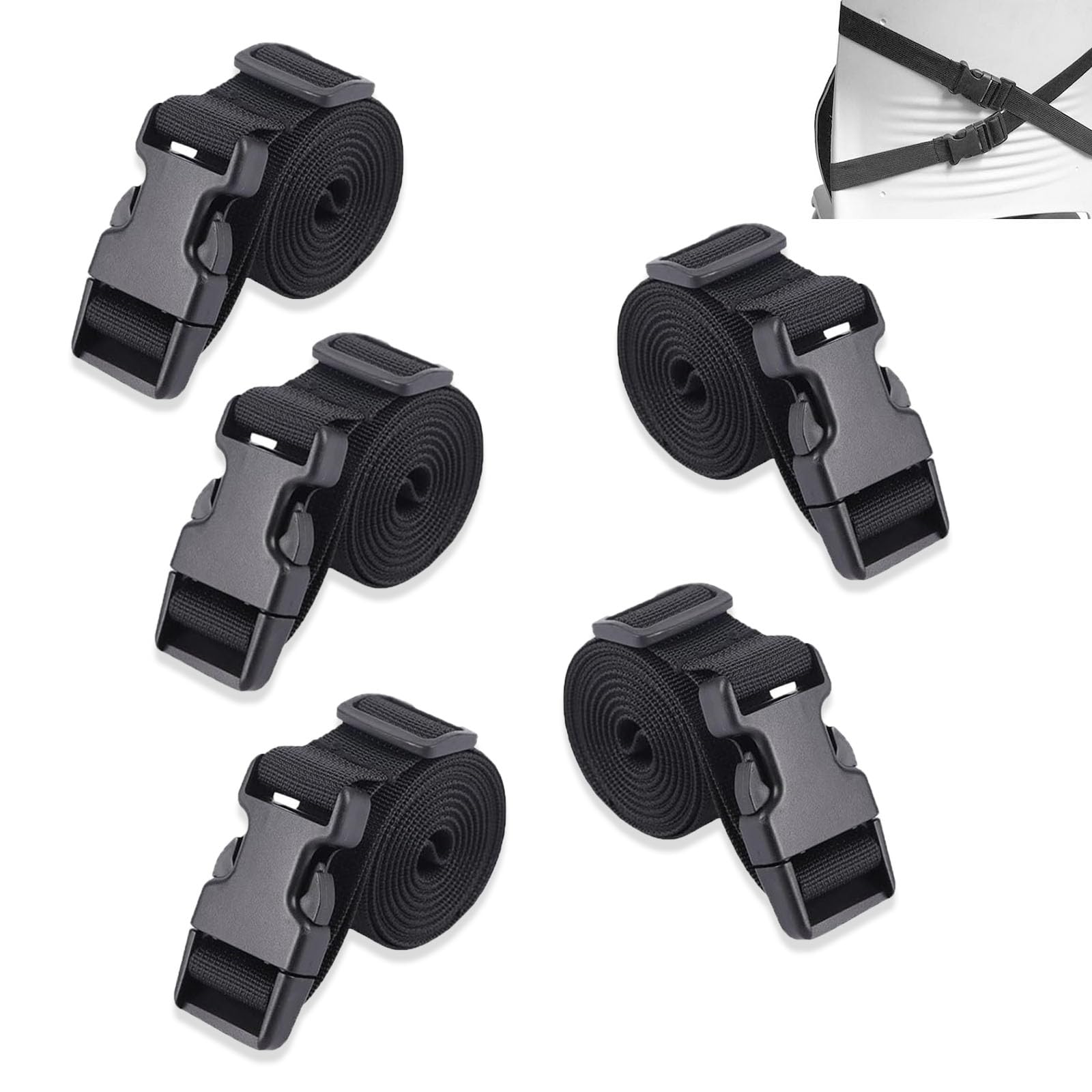 Mirhua 5本セット 荷物固定ベルト 梱包 ベルト 結束バンド 荷締バンド 荷締めベルト最大荷重50kg GS認証取得 ラッシングベルト 固定 多用途 バイク、自転車、トラック、荷物の固定 結束 滑り防止 耐台風 耐震対応 ブラック (長さ1m 幅2.5cm)