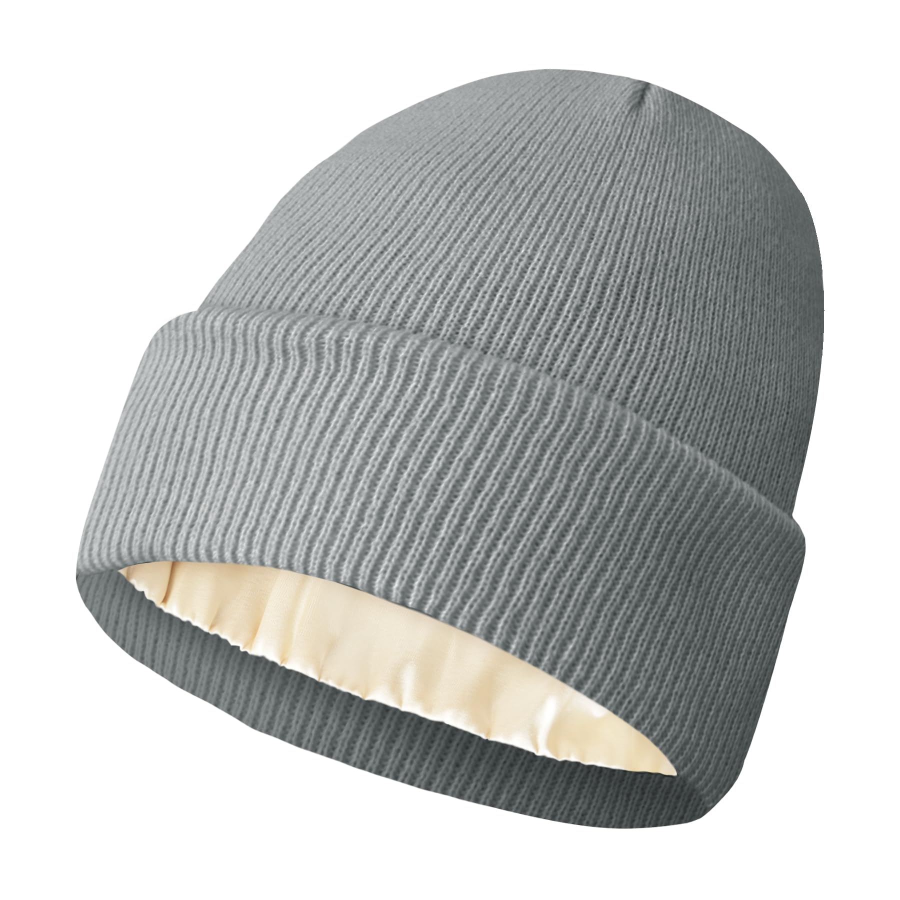 JYxingchi Satin Lined Beanie for Women Winter Warm Soft Lining Cuffed Knit Hats Silk Lined Beanie for Women