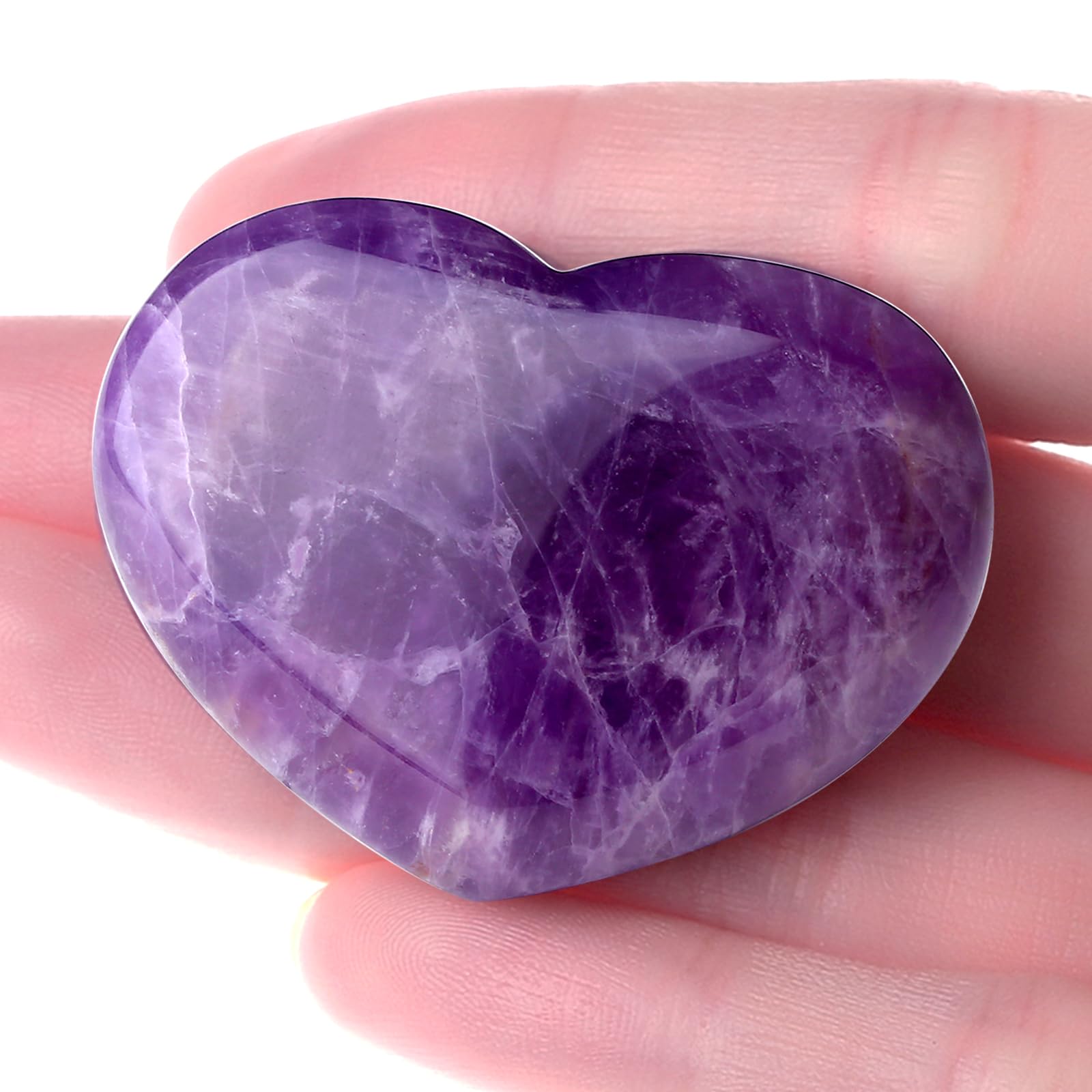 GUJOXILA 1.8" Amethyst Crystal Heart Crystals Gifts for Women Gemstones Ornaments Polished Nature Protection Reiki Balancing Spiritual Meditation Stones