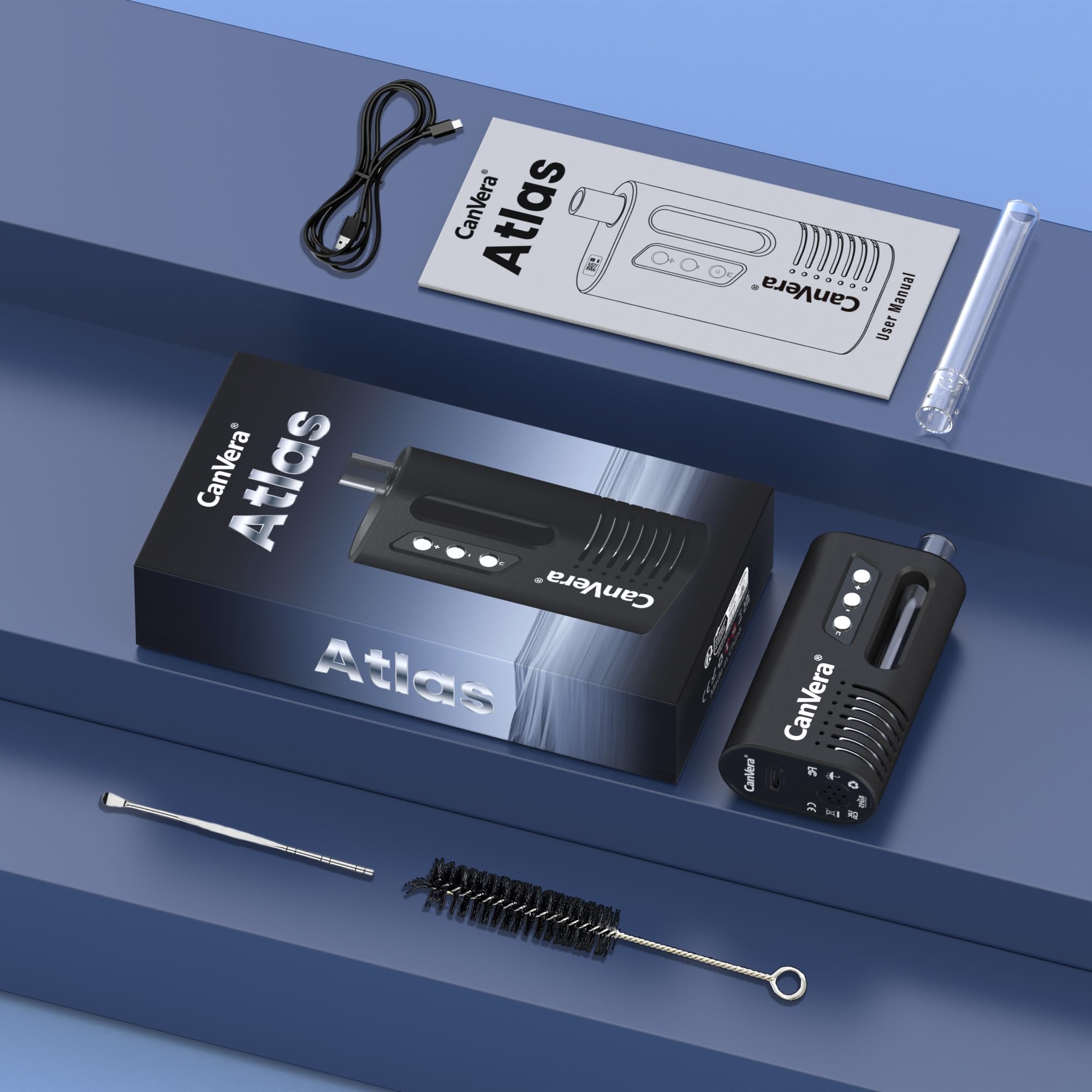 Vaporizer Cannabis | CanVera Kräuter Verdampfer | Konvektion Technologie | Temperatur 50-220℃ | Einstellbare Sessionzeit 5-13 Min. | Glasmundstück Vapo-rizer | Keramik Kammer | USB-C