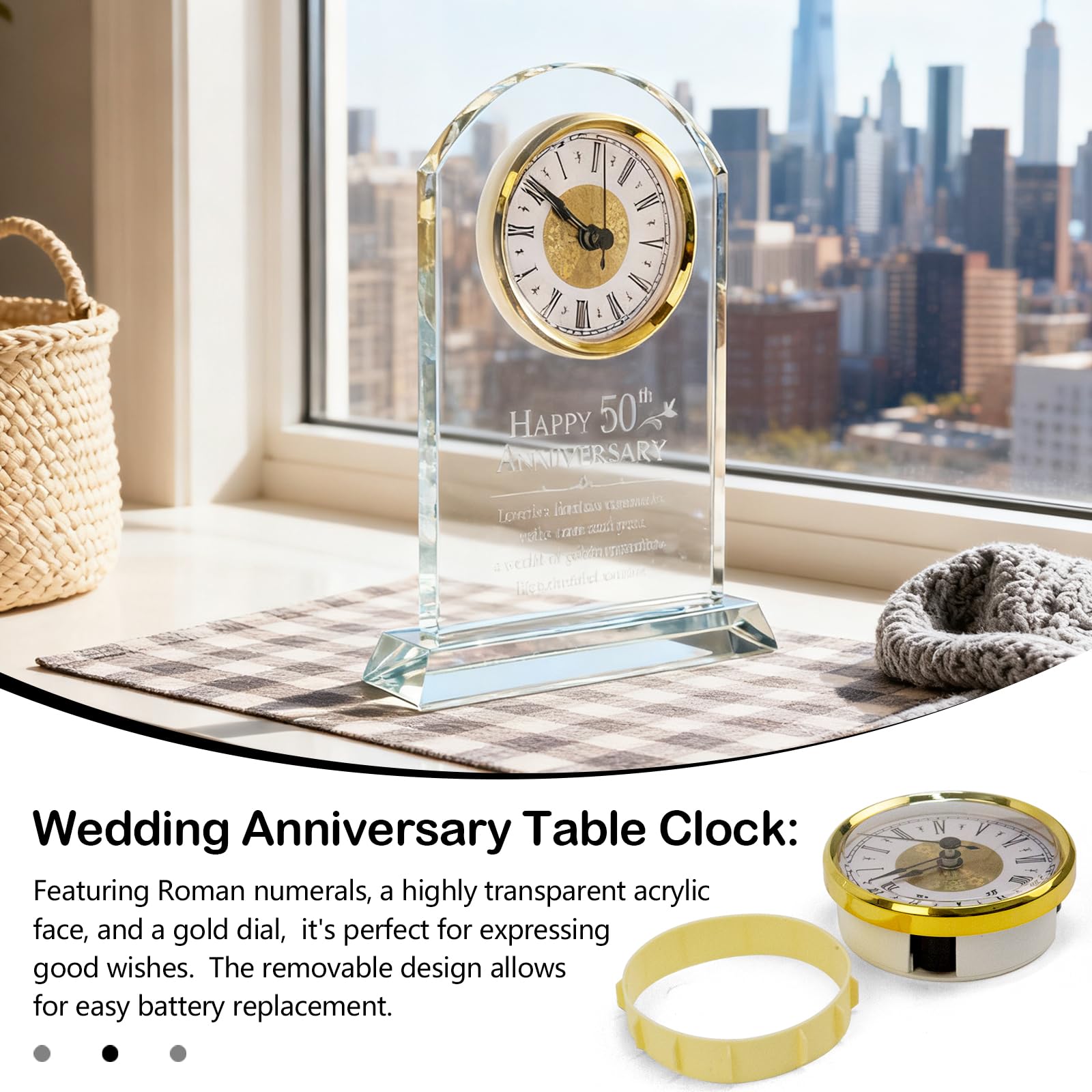 Regalo 50 Anni Matrimonio, Regalo di Anniversario con Orologio al Quarzo Regali per Nozze d'Oro Decorazione con Orologio da Scrivania Dorato Regali per i 50 Anni di Matrimonio per Nonni e Genitori
