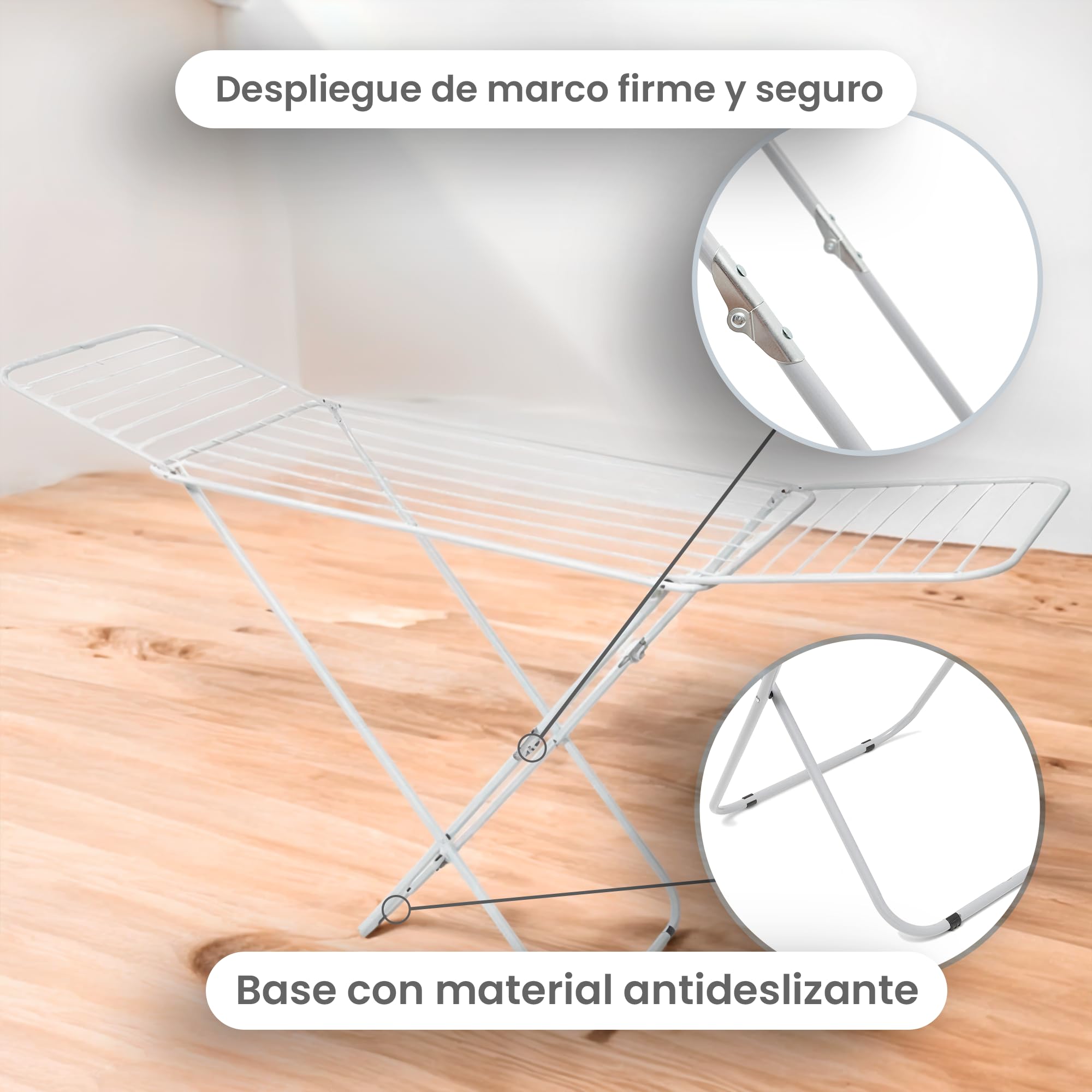 Tendedero Plegable Extensible 18m - Tenderetes de Ropa Plegables de Secado Rápido - Sisi Tendedero Plegable Hogar - Tendedero Secador de Ropa con Alas - Tenderete Extensible (Blanco)