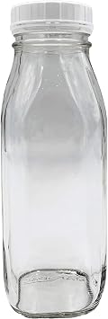 The Dairy Shoppe Glass Milk Bottle, Heavy Glass with Extra Lid, Creamery Style 1, Threaded Pint