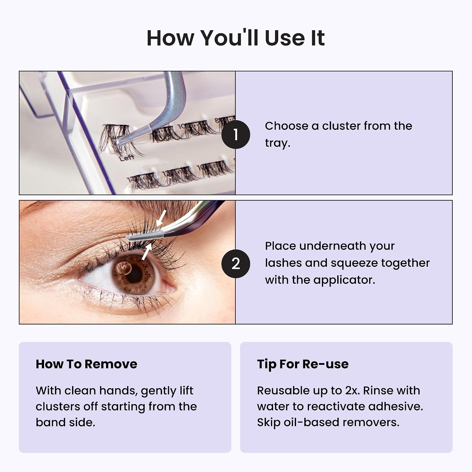 Kiss Impress Falsies Long Lasting Self Adhesive Eyelashes, ‘Demi Wispy’, 5 Day Extended Wear, 24 Light Volume Lash Clusters (5,6,8,10,12, & 14mm), Precision Non-Stick Applicator