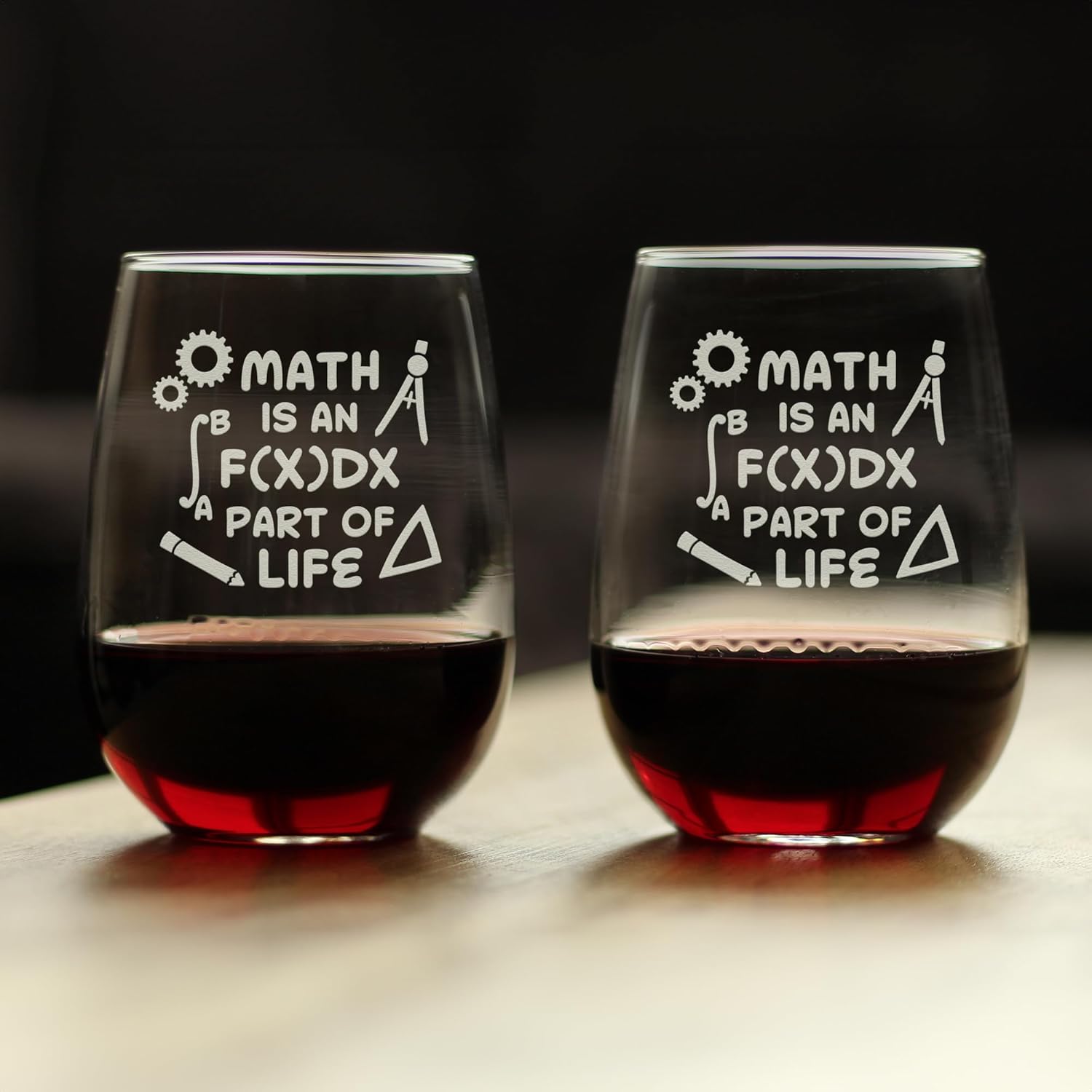 Bevvee Math is an Integral Part of Life – Stemless Wine Glass - Funny Math Nerd or Teacher Gifts for Women & Men - Set of 2 - Large