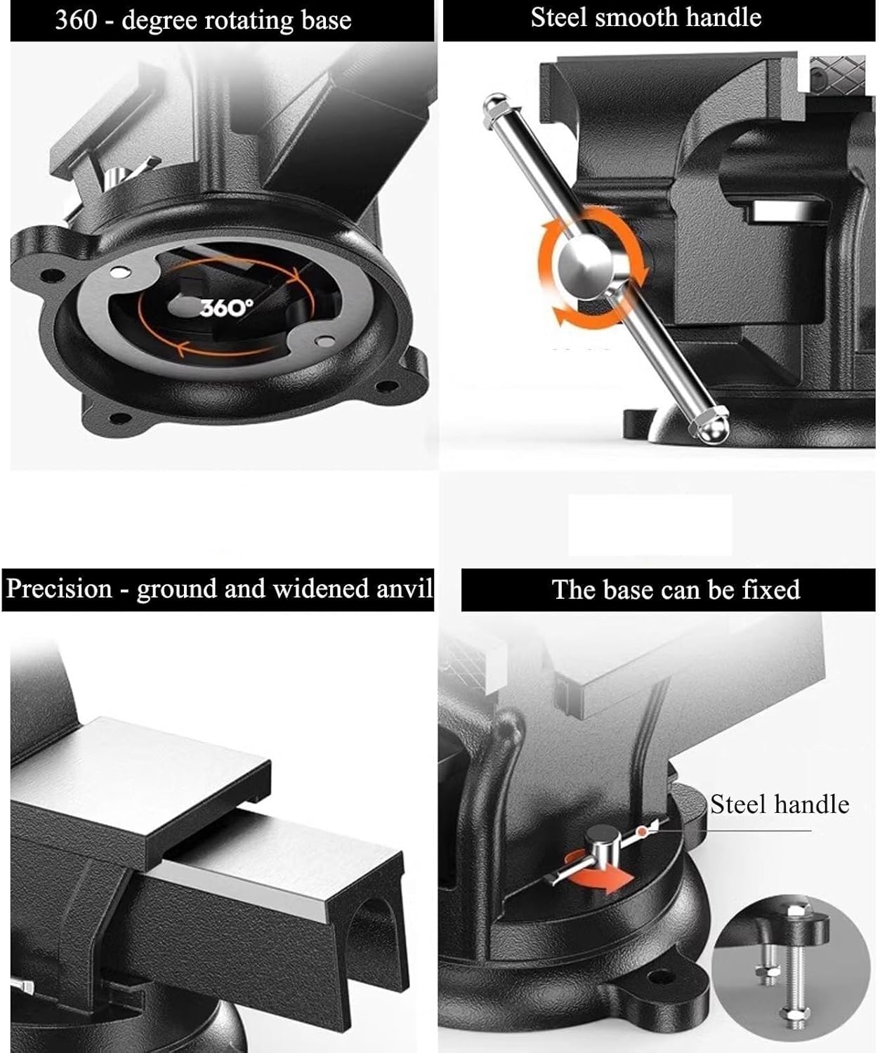 Heavy duty woodworking bench vise, universal swivel work with fixed mounting bracket, adjustable, multifunctional tool for professional craftsmen(4inch)