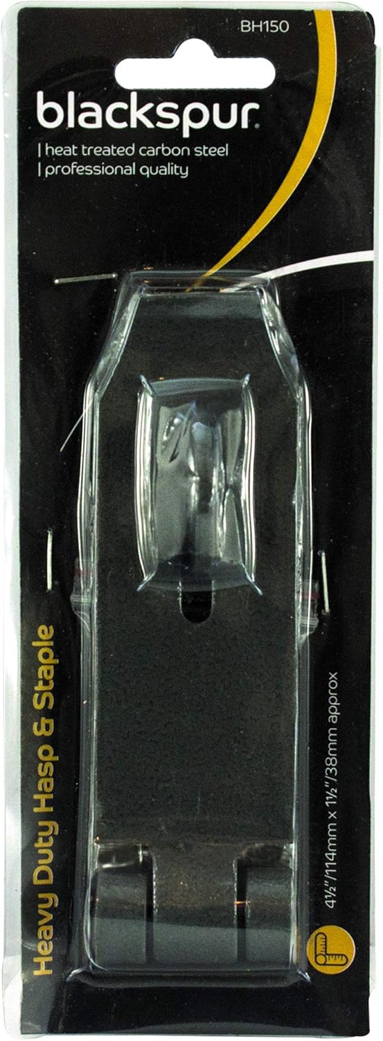 1x Black 114mm Carbon Steel Heavy-Duty Safety Hasp & Staple - Cupboard Cabinet Shed Door Garden Gate Security Padlock Latch Lock - by Blackspur