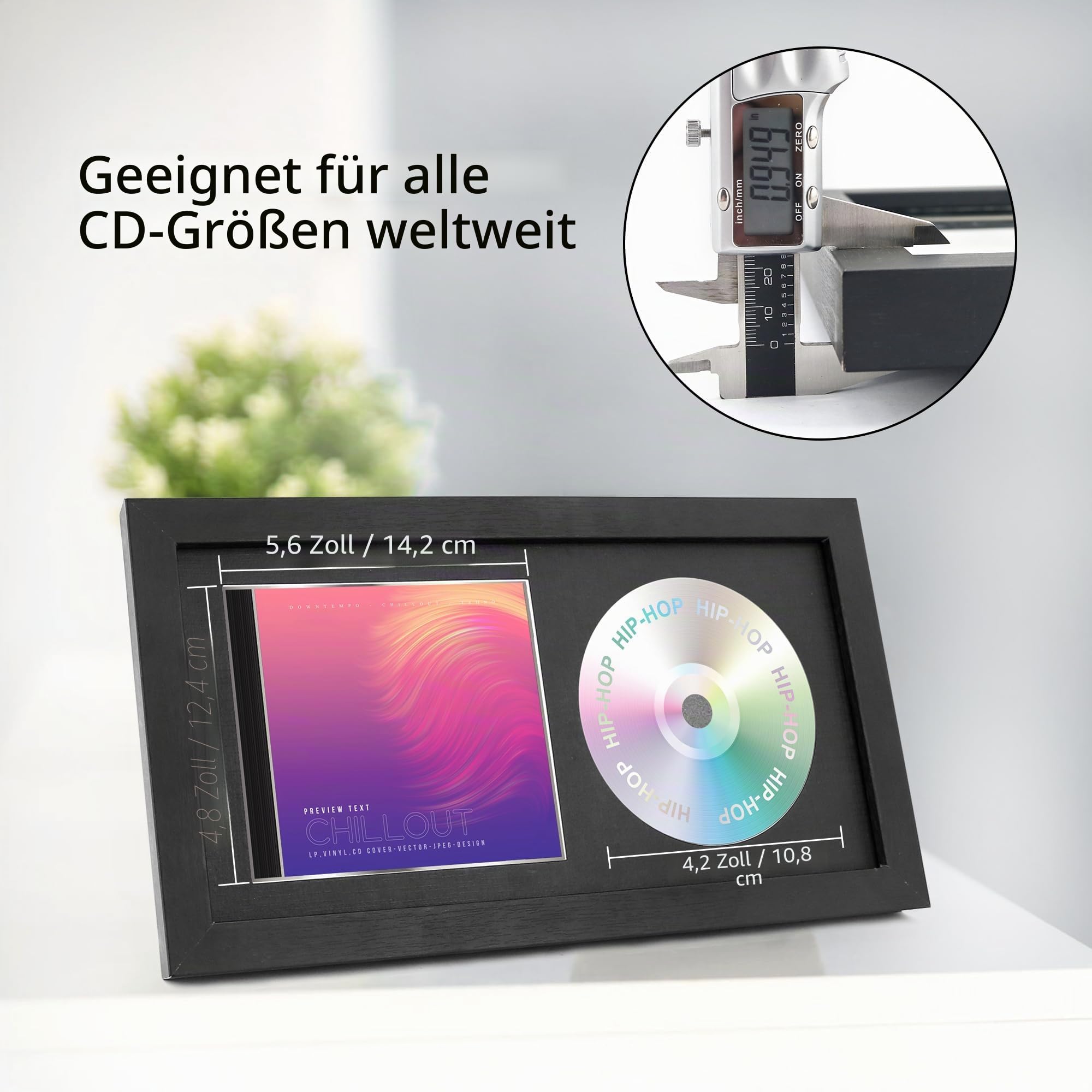 FramePro CD Regal Schaukasten CD Ständer Schrank Aufbewahrung Schaukasten Rahmen Schallplattenregal Schallplatten Aufbewahrung Musikrahmen 36,2x19,61 cm Echtglas Schwarz 2 Stück