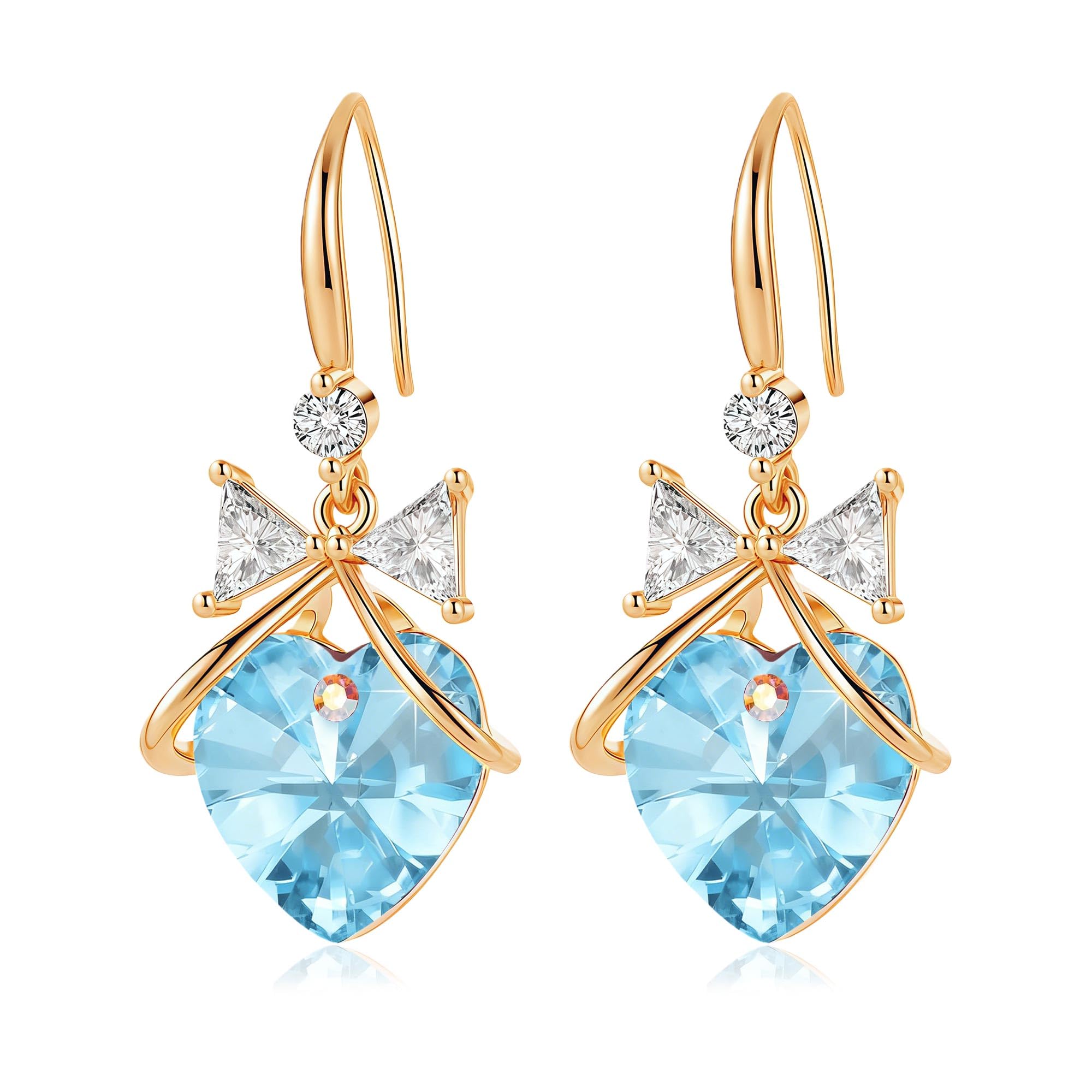 Austrian Crystal Bowknot Heart Drop Dangle Earrings for Women Fashion 14K Gold Plated Hypoallergenic Jewelry