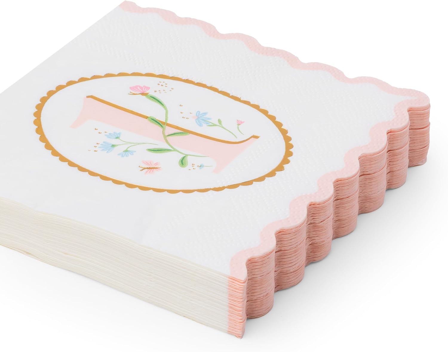 Bonjour Fête 1st Birthday Petal Pink Paper Party Small Napkins | Premium Party Supplies |Gold Foil | First Birthday Celebrations, Cake & Dessert Tables, Kids Parties | Pack of 20, 5" Folded