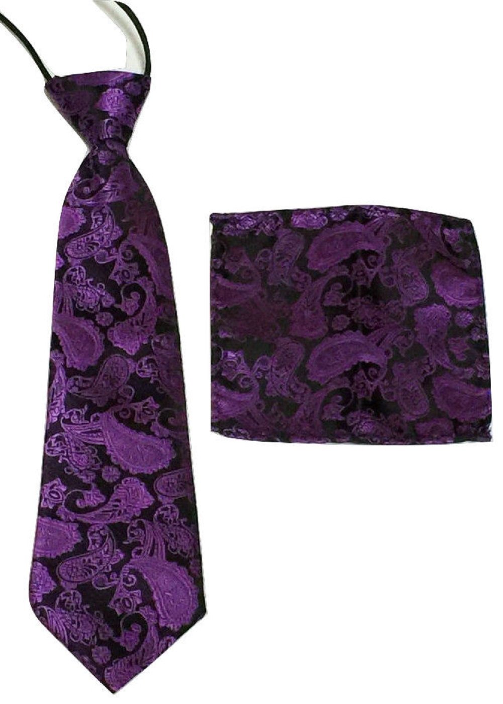 L&L® Kid Children Woven Paisley Jacquard Silk Tie and Handkerchief Gift Set Wedding (Purple)