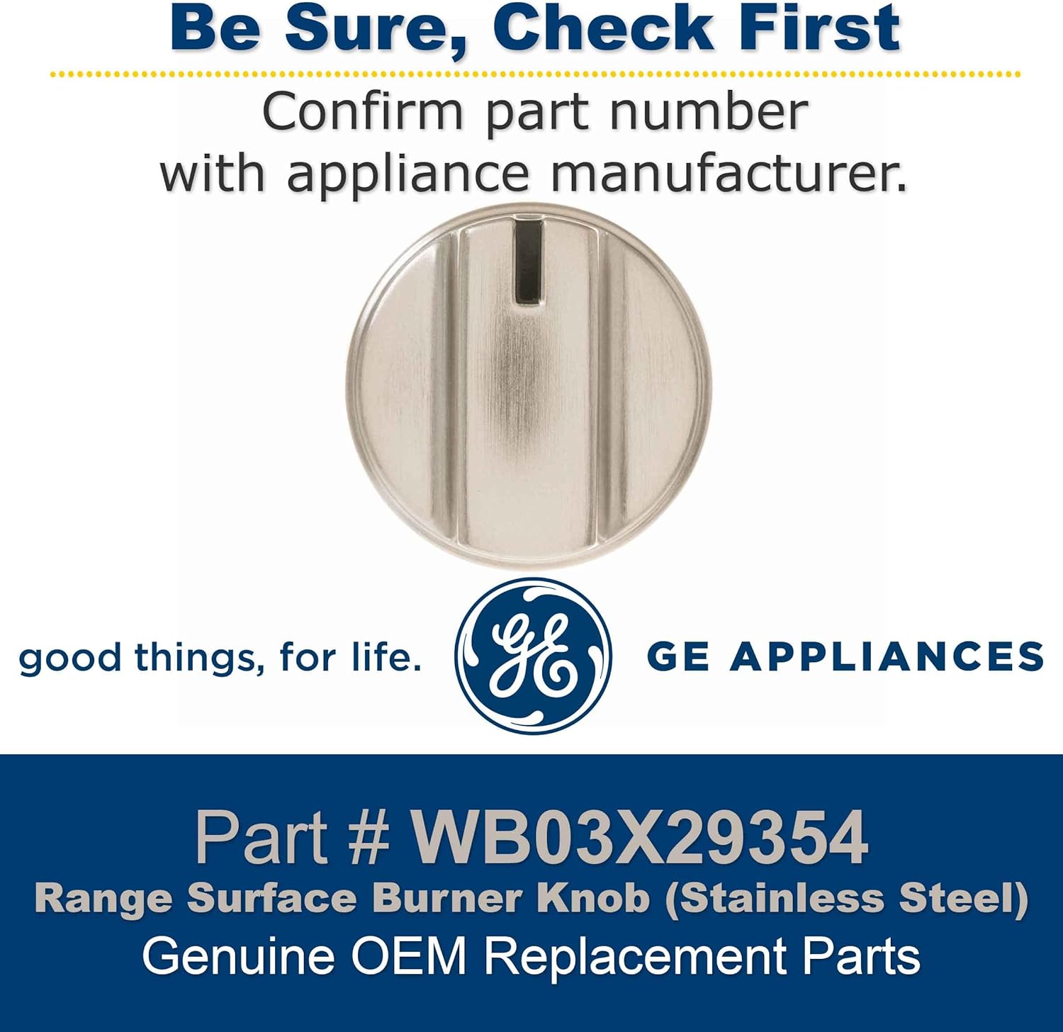 GE WB03X29354 Range Surface Burner Knob (Stainless Steel)