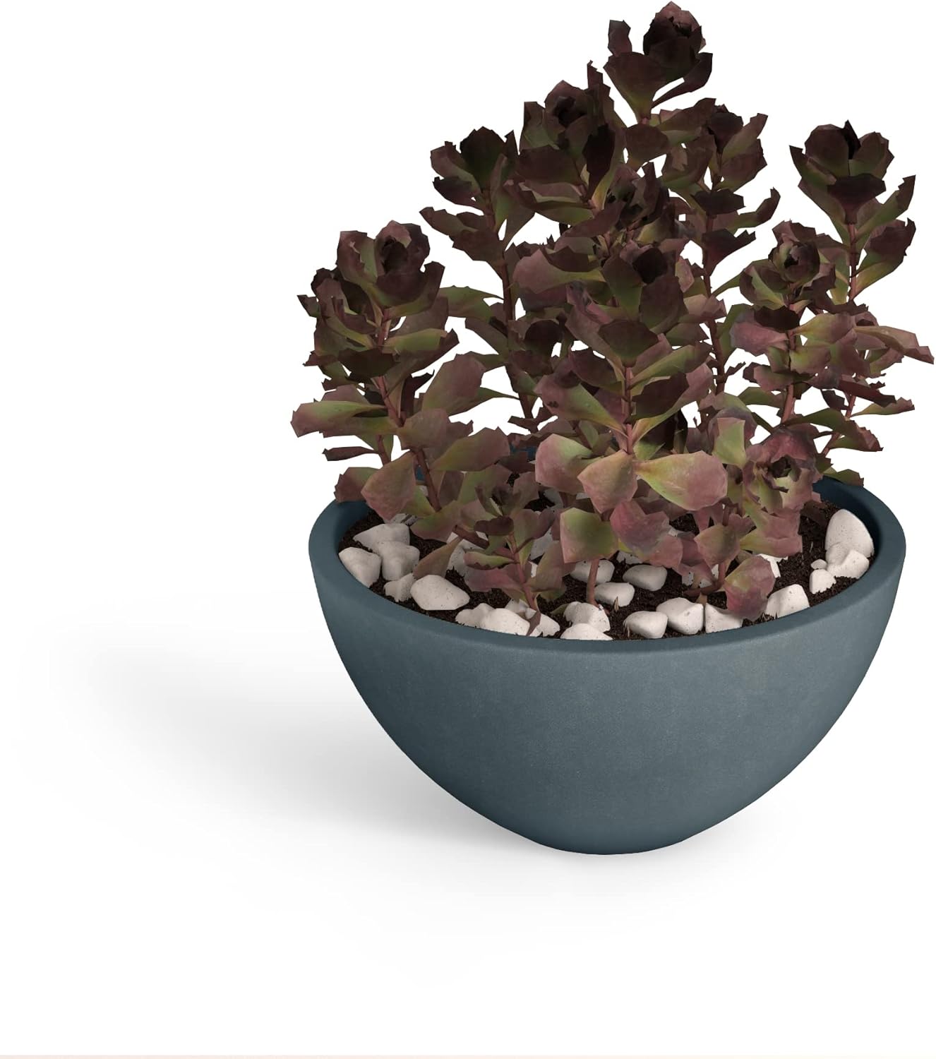 Terra Flame 11in Concrete Basin Flower Pot Planter Bowl, for Indoor/Outdoor Modern Design with Drainage Hole - Smokey Blue