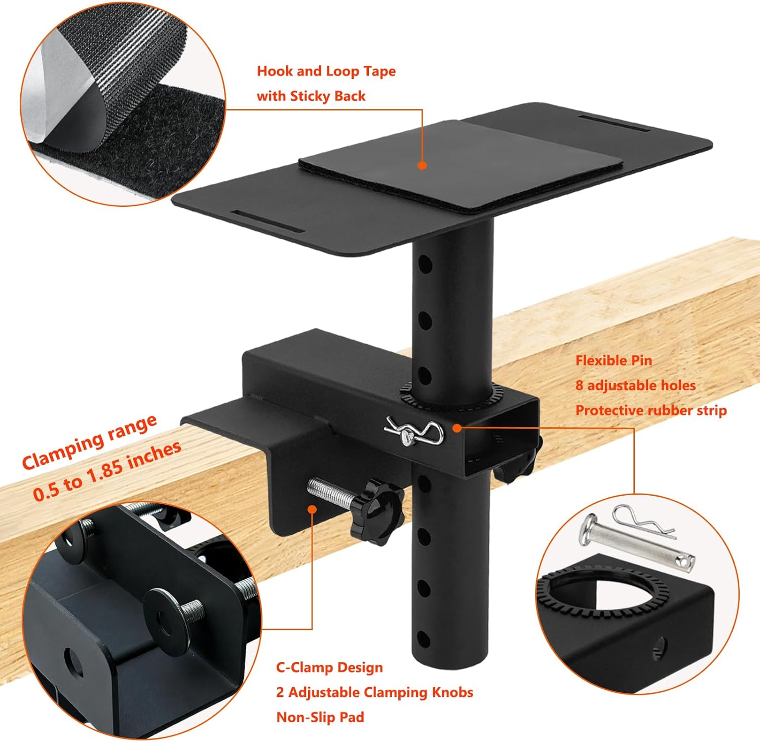 Bunk Bed Fan Holder, Adjustable Clamp Fan Holder for Dorm Room, Bunk, Lofted Bed, Camping and Office Use, 8 Height Options, Black