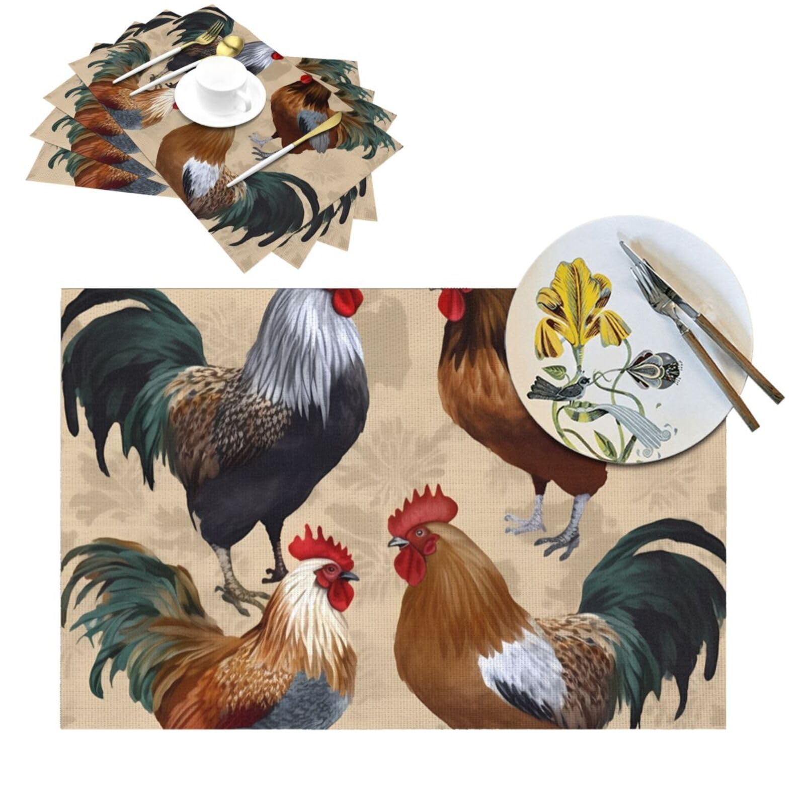 Sets de table résistants à la chaleur lot de 6 en PVC tissé coq pour cuisine