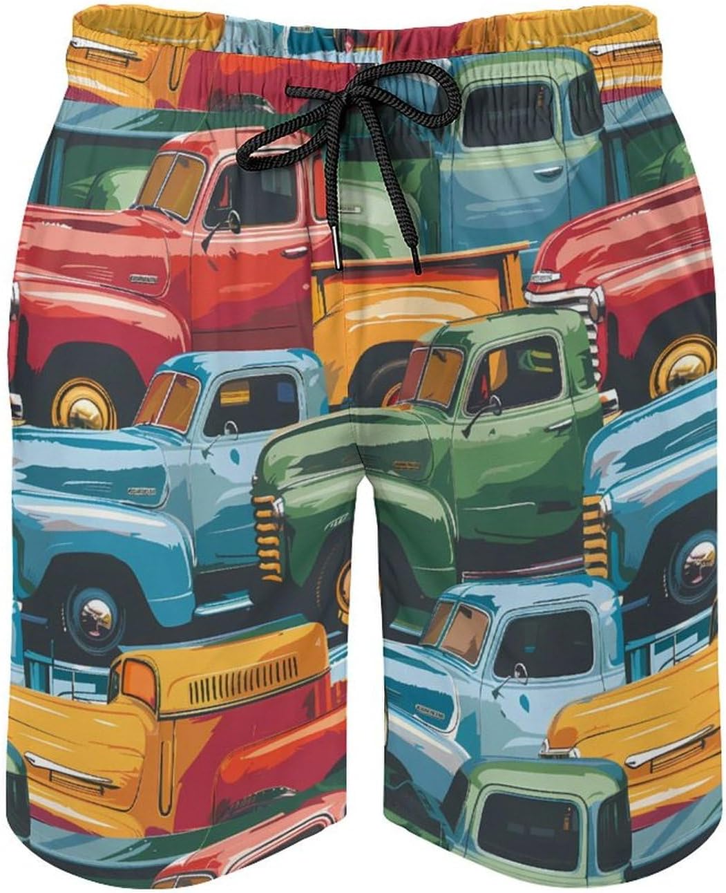 Colorful Pickup Trucks Casual Men's Swim Trunks Novelty Summer Beach Shorts Swimwear with Pocket