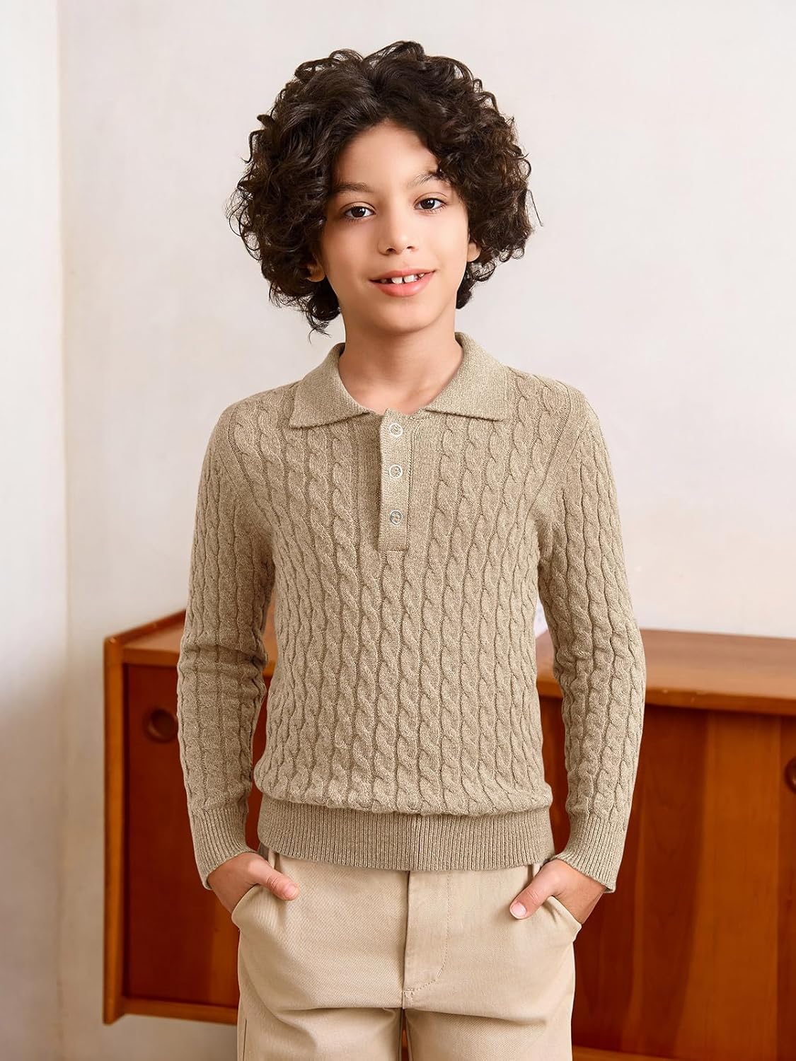 Haloumoning Boys Cable Knit Polo Shirt Kids Long Sleeve Sweater Fall Fashion Clothes 5-14 Years - Image 2