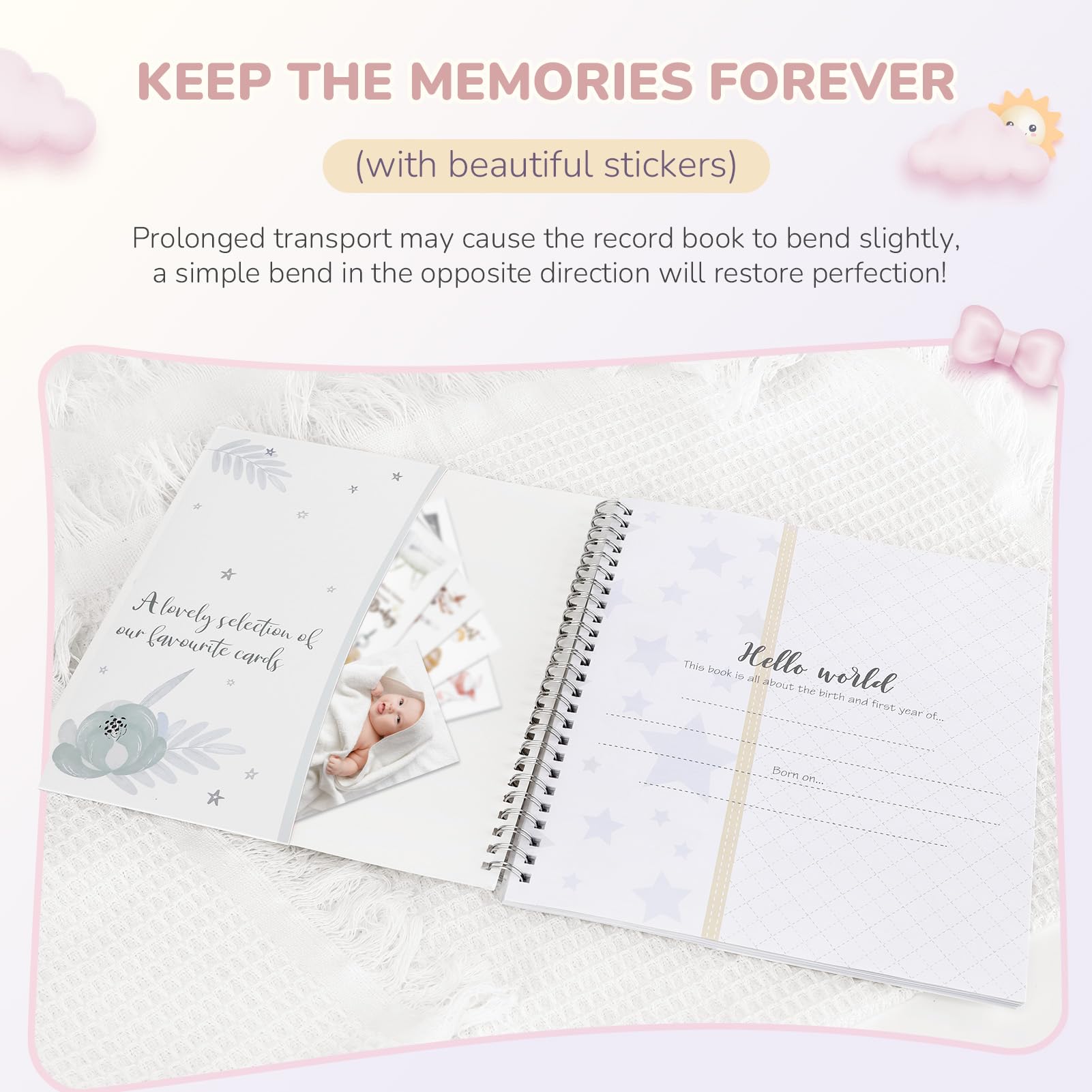 Newborn Baby Gifts-Newborn Essentials, Pink Keepsake Box with Hello Little One Milestone Memory Book, Pink Rabbit Rattle - Image 3