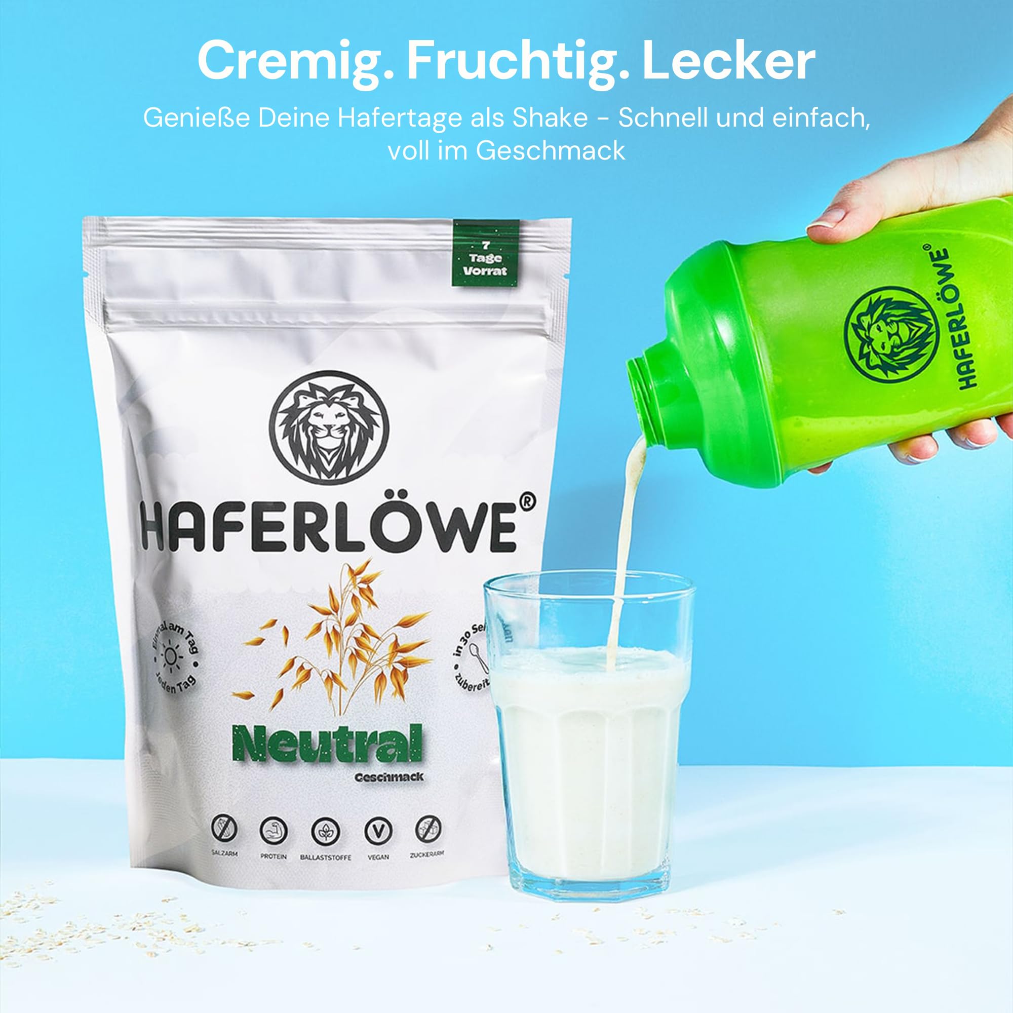 Haferlöwe Haferkur 28 Tage Starter Set, Hafertage in 4 Geschmacksrichtungen | Inkl. Gratis Shaker und Leitfaden | Protein Shake | Leckerer Diät Hafershake | DIA2® Ernährung