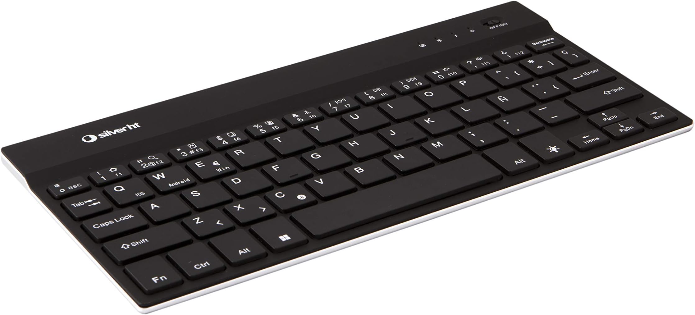 SilverHT 19329 Bluetooth QWERTY Spanish Black Keyboards (Mini, Wireless, Bluetooth, QWERTY, LED, Black)