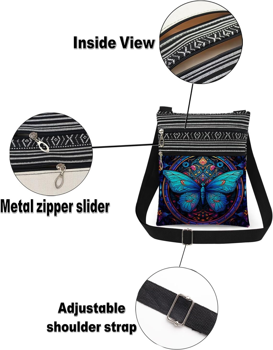 Blue Butterfly Crossbody Bag Women Travel Adjustable Shoulder Strap Messenger Bag Unique Birthday Festival Gift Idea for Friend Sister Daily Use Purse - Image 6