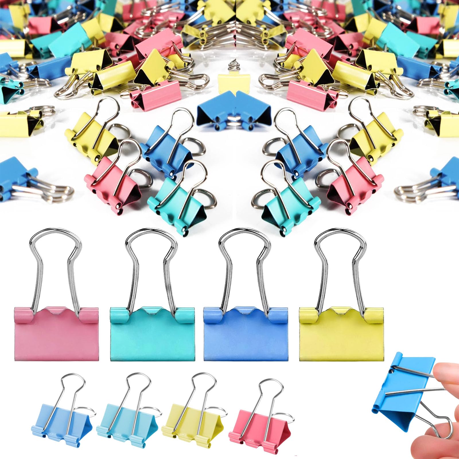 wodehahagou100PCS Colored Binder Clips,Foldback Clips Bulldog Clips Binder Clips 2 Sizes Foldback Clips Paper Clamps for Office School Home(15mm