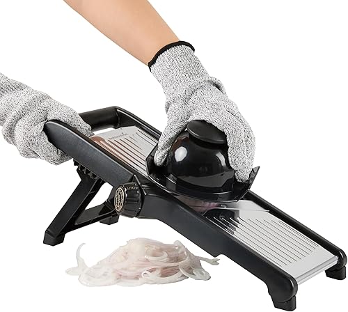 Miniatura 2 de Restaurantware Cortadora de mandolina de 16.1 x 5.3 x 6.4 pulgadas, ajustable con guantes resistentes a cortes, cepillo de limpieza, protector de