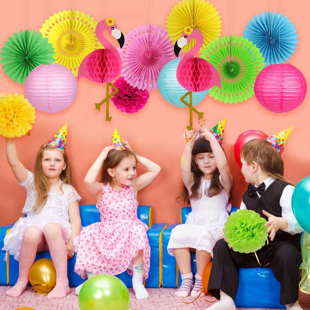 zilue Flamingo Party Decorations Hawaiian Party Supplies Flamingo Honeycomb Ball Paper Lanterns Tissue Paper Fan for Luau Tropical Birthday Party Summer Decor