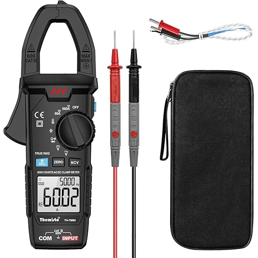 THEMISTO TH-M90 Auto Range, Ac/Dc Current, True Rms Digital Clamp Meter (600A,6000 Counts), Black