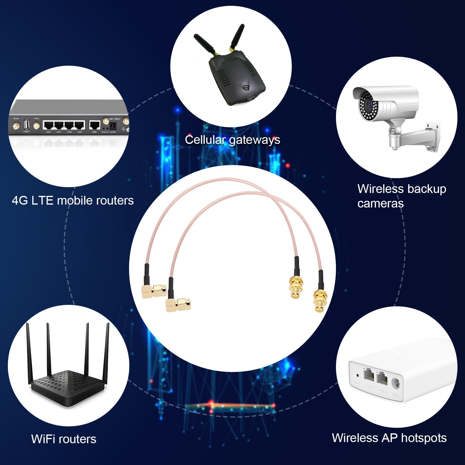 Lot de 2 câbles SMA femelle vers SMA mâle à angle droit - Câble d'extension d'antenne RG316 SMA - Compatible avec routeur 4G LTE - Cellular, récepteur RTL SDR - 30,5 cm