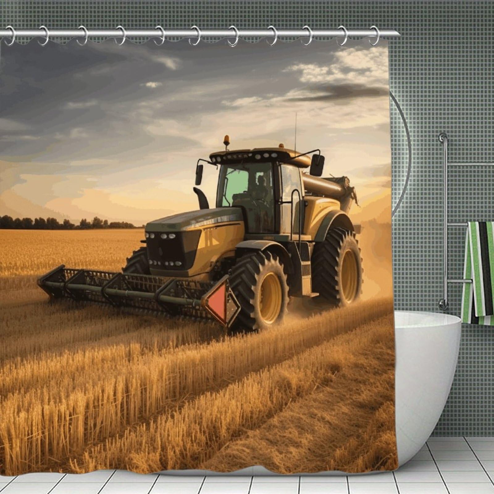 VstaDank Farm Tractor Harvest Shower Curtain Waterproof Bathroom Curtain with Hooks Luxury Weighted Bath Curtains for Bathtubs Showers Room Dividers Decorative Shower Curtains 71x71 in