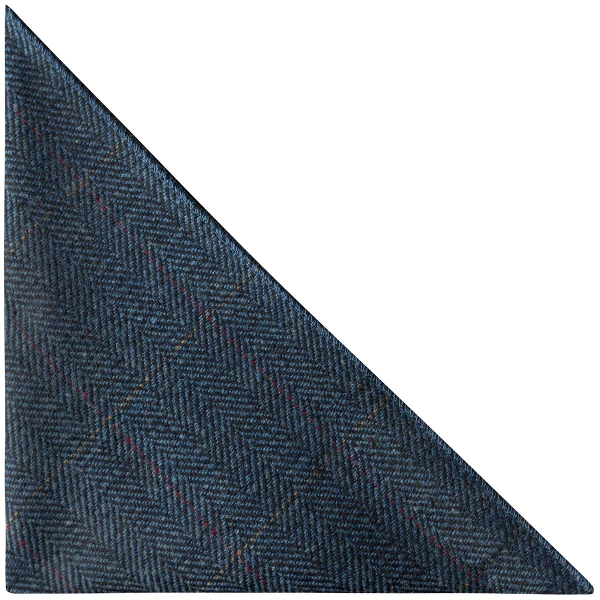 King & Priory Luxury Herringbone Denim Blue Tweed Pocket Square, Handkerchief