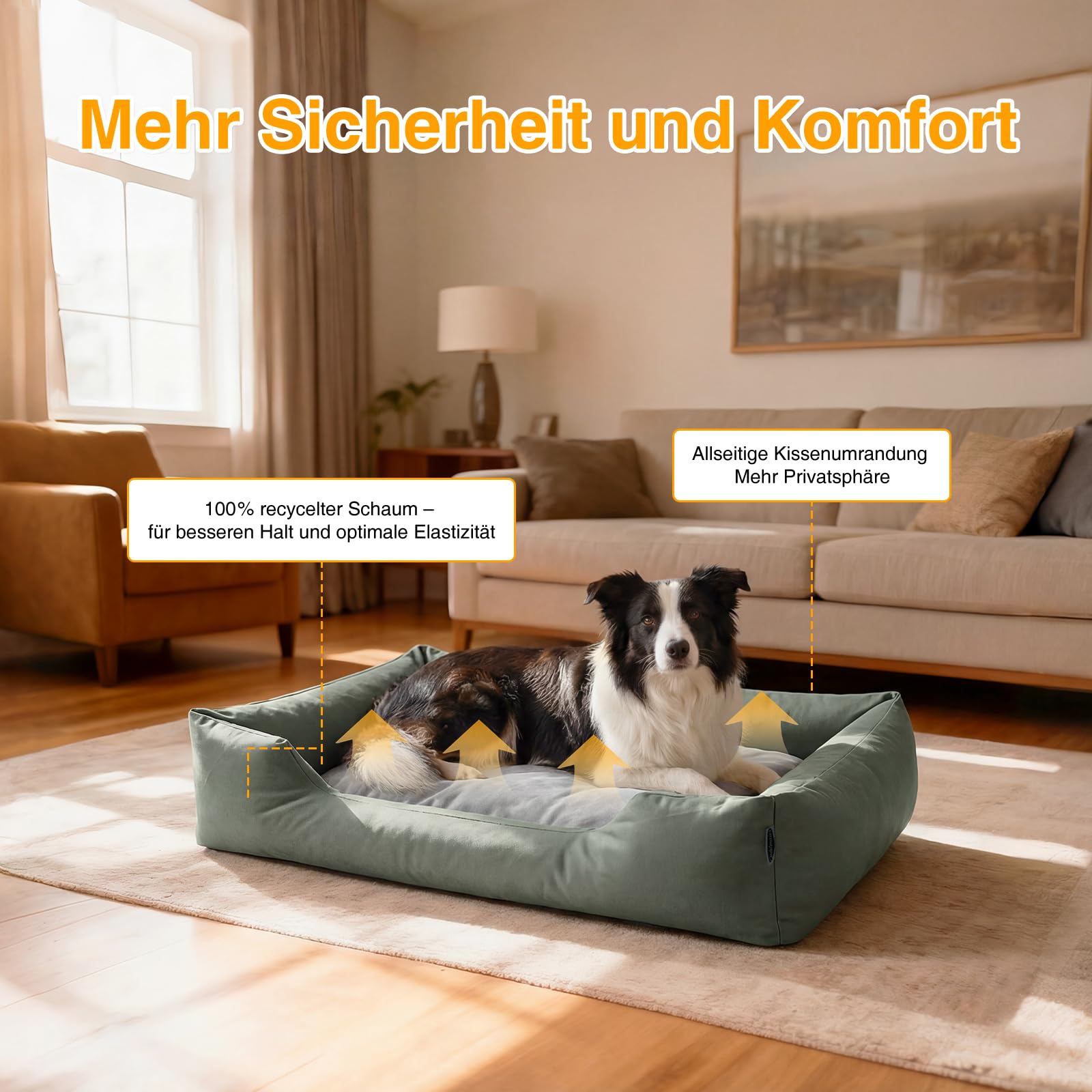 Zedelmaier Hundebett für Hunde & Katze, Dog Bed - 90×68×24cm, Dicker Hundekissen, ergonomisches Hundebetten mit abnehmbarem Bezug, kratzfestes & wasserdichtes Hundekorb, Hundesofa waschbar