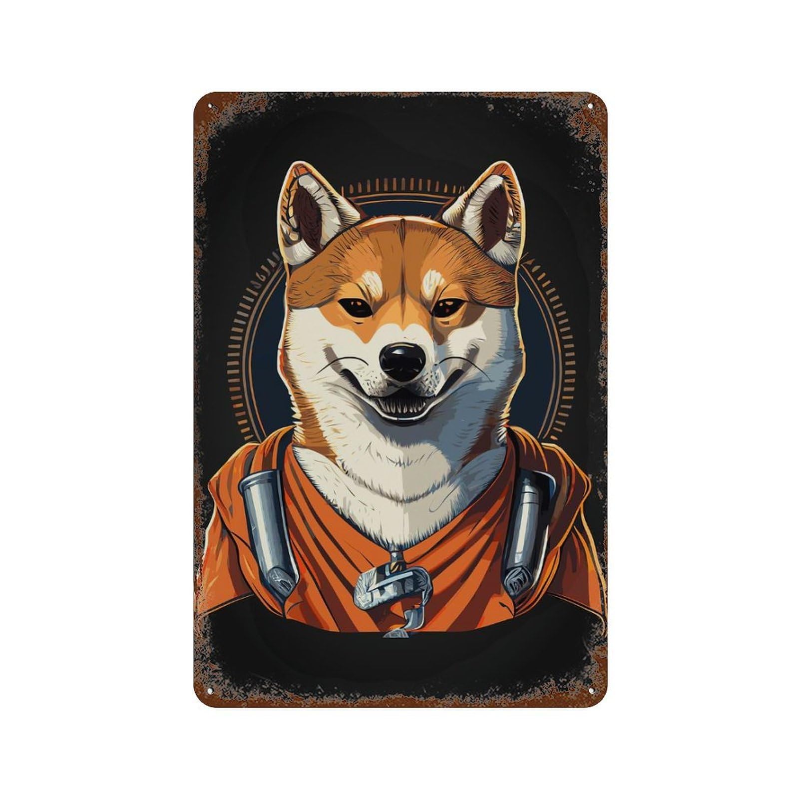 Rust Effect Cool Shiba Inu Portrait Rusty Metal Tin Sign 11.8"x7.9", Rustic Home Decor for Bistro, Counter And Cafe Decor