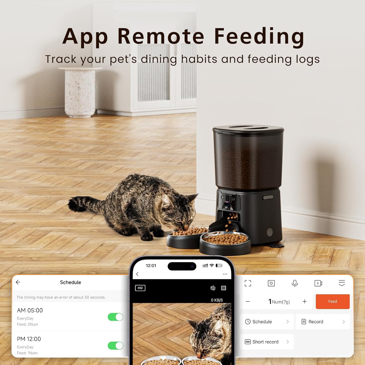 Automatic Cat Feeder with Camera for 2 Cats, 6L WiFi Smart Pet Feeder with APP Control, 1080P HD Video, Voice Call, Motion Detection, Dual Power Supply, for Dogs Cats, Small-Pet, Black - image 3