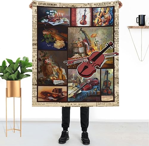Miniatura 8 de Manta de música de violín, regalos clásicos de arte alto para amantes de la música, ligera, suave y cálida, manta de franela polar para sofá, cama,