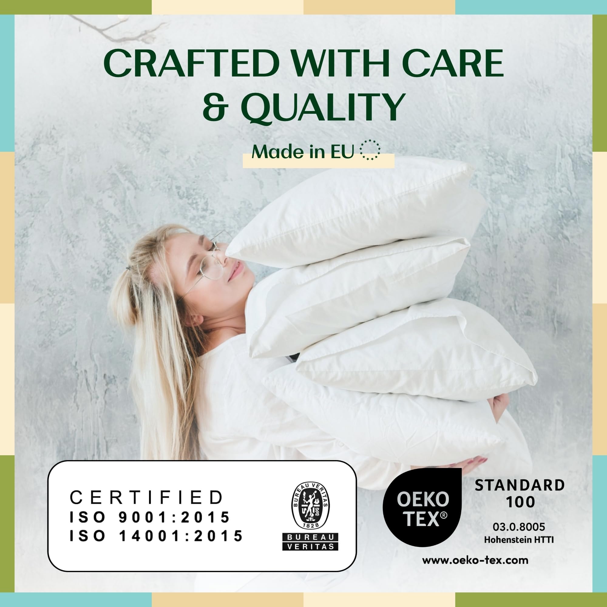 WENDRE Sleep Zestaw 2 Poduszek 80x80 cm - Miękkie, 100% Bawełny Poszycie Percale, Zmywalny - Luksusowe Poduszki na Łóżko - Trwałe, Hipoalergiczne, Certyfikat Oeko-Tex
