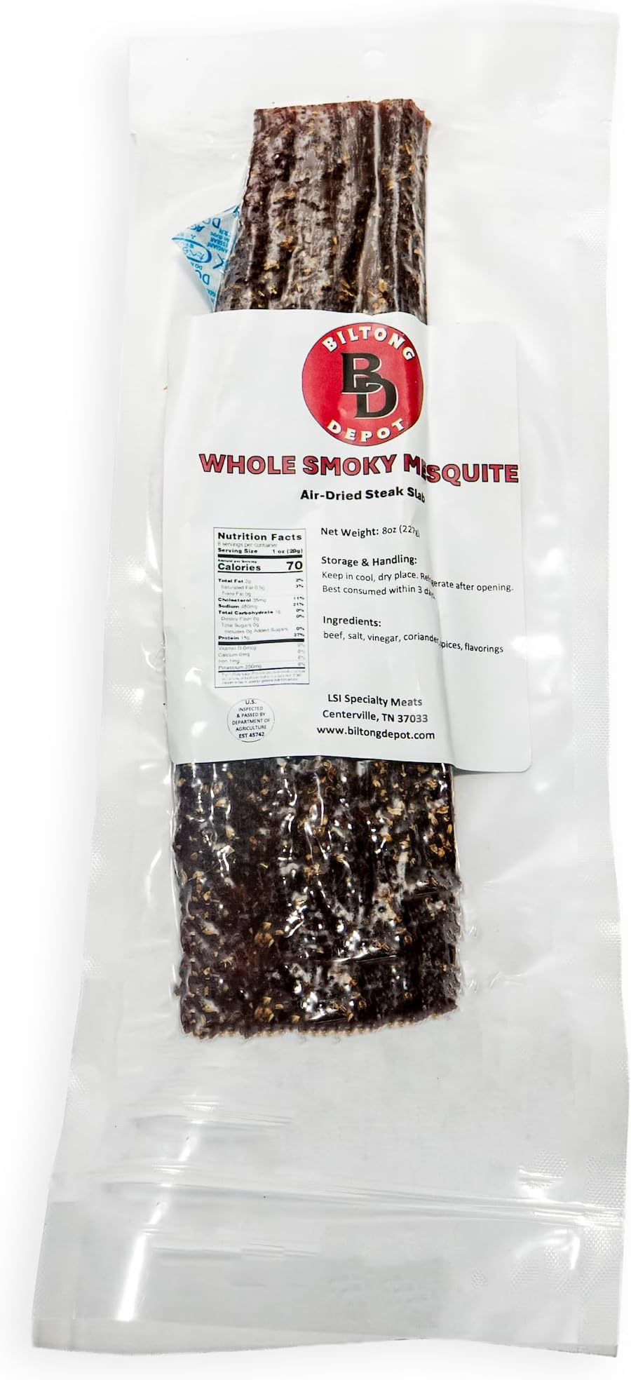 Biltong Depot Smoky Mesquite Beef Biltong Slab โ 8oz | Air-Dried Beef Jerky S...