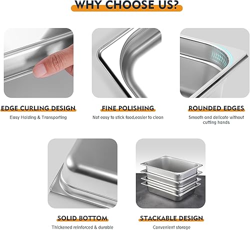 Miniatura 4 de FUSON Paquete de 4 bandejas de vapor antiatascos de 19 de tamaño 2 12 pulgadas de profundidad, NSF, bandeja de vapor comercial de acero inoxidable