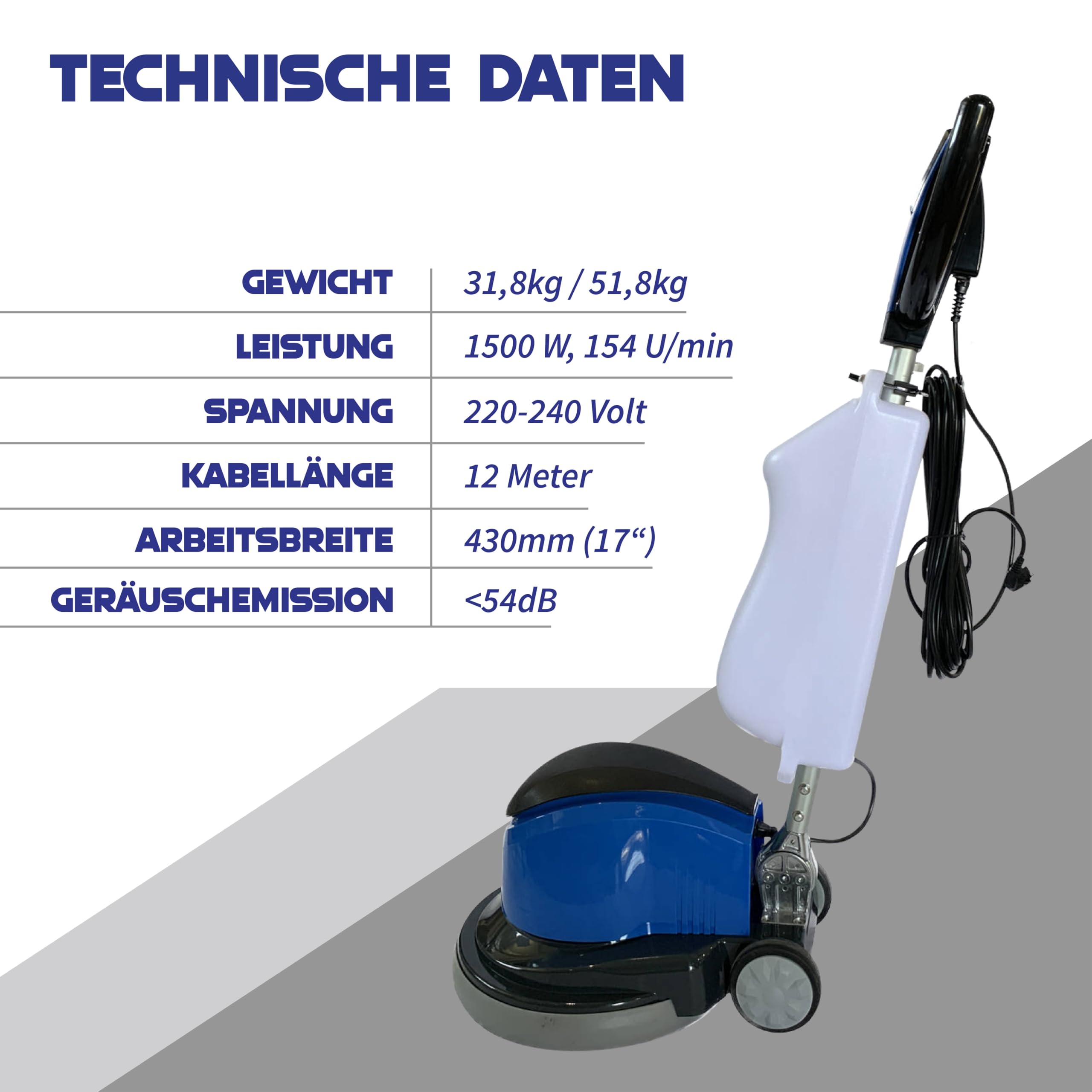 Einscheibenmaschine 17 - Bodenreiniger mit Zubehör für Polieren, Teppichreinigung, Entschichten, Schleifen - Reinigungsmaschine, Poliermaschine für alle wasserfesten Böden