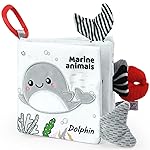 Vicloon Cloth Books, 3D Touch and Feel High Contrast Cloth Book, Baby Books Toys for Baby 0-12 Months, Soft Sensory Crinkle Book for Infants Toddler, Newborns Shower (Ocean)