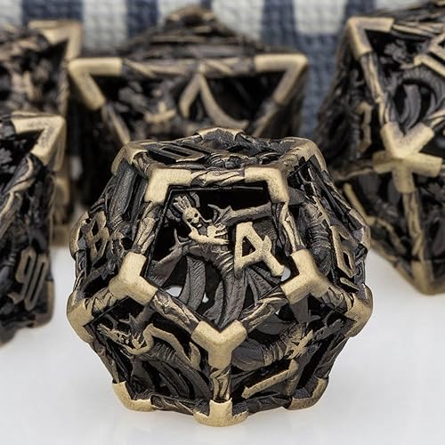Miniatura 9 de ORIFANTOU Juego de dados huecos DND de metal con caja, 7 dados para juegos de rol, dados poliédricos de oro antiguo para D&D, dados de Dungeons and